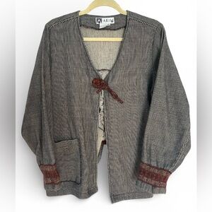 Bohemian Women's Mini Striped Brown and Cream Cotton Blazer Size Medium